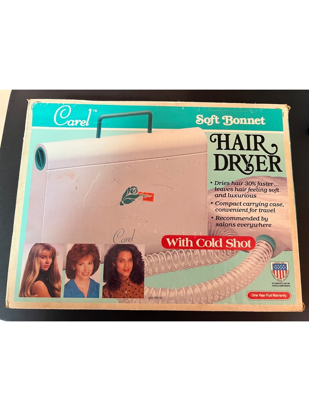 Vintage Carel Soft Bonnet Portable Hair Dryer with Cold Shot Model 6150